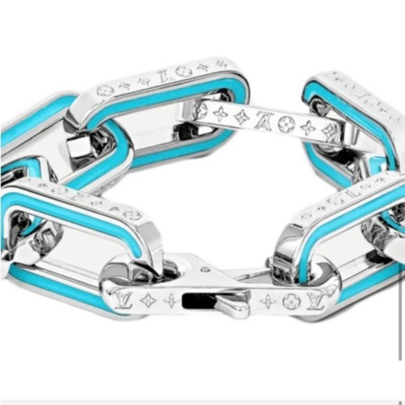 AUTHENTIC LOUIS VUITTON LVMONOGRAM LINKS STERLING & BLUE ENAMEL BRACELET 8 - Picture 12 of 15